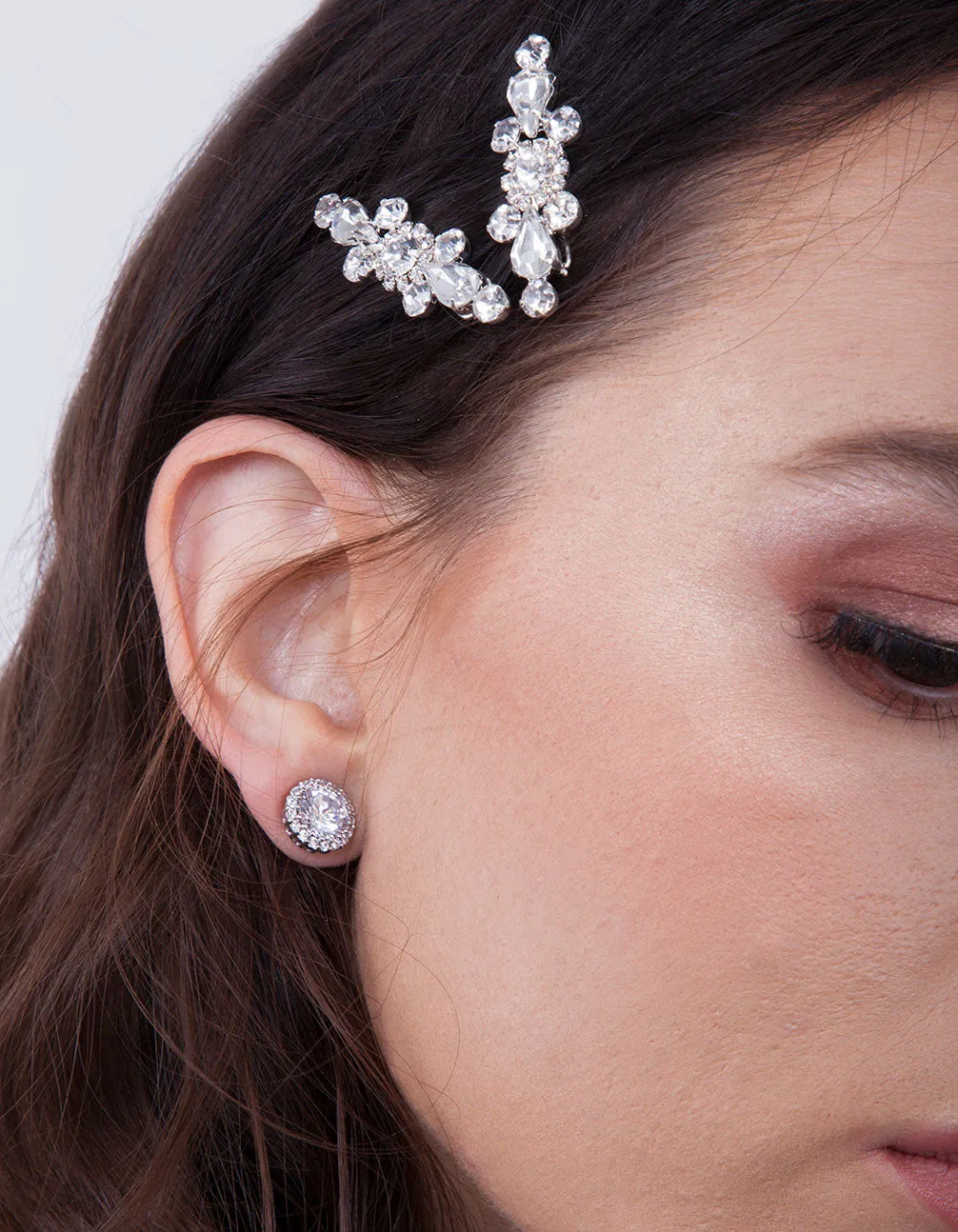 Silver Diamond Simulant Circle Crystal Stud Earrings
