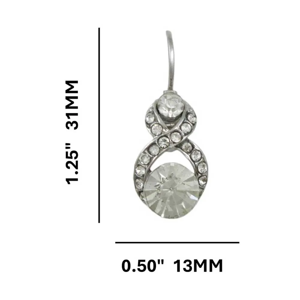 Silver Figure 8 with Clear Crystals Leverback Earring - REC525