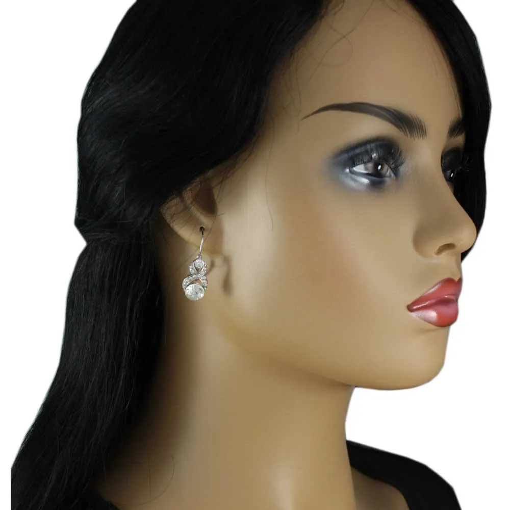 Silver Figure 8 with Clear Crystals Leverback Earring - REC525