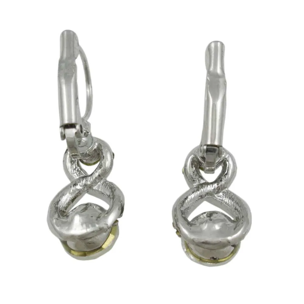 Silver Figure 8 with Clear Crystals Leverback Earring - REC525