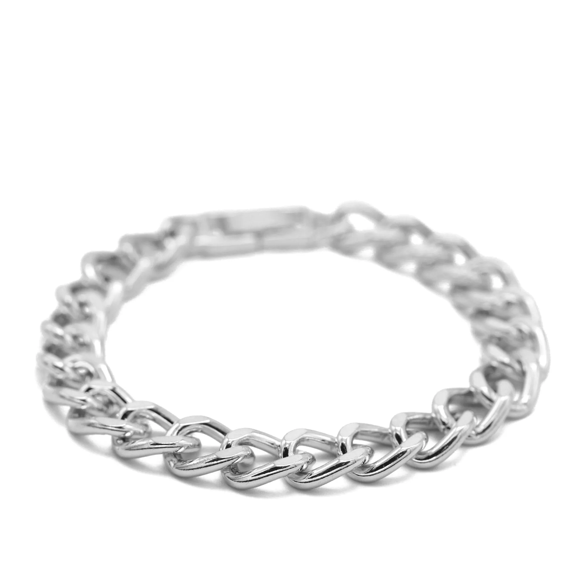 SILVER FLAT CURB CHAIN BRACELET #HNB90466SL (XD17)