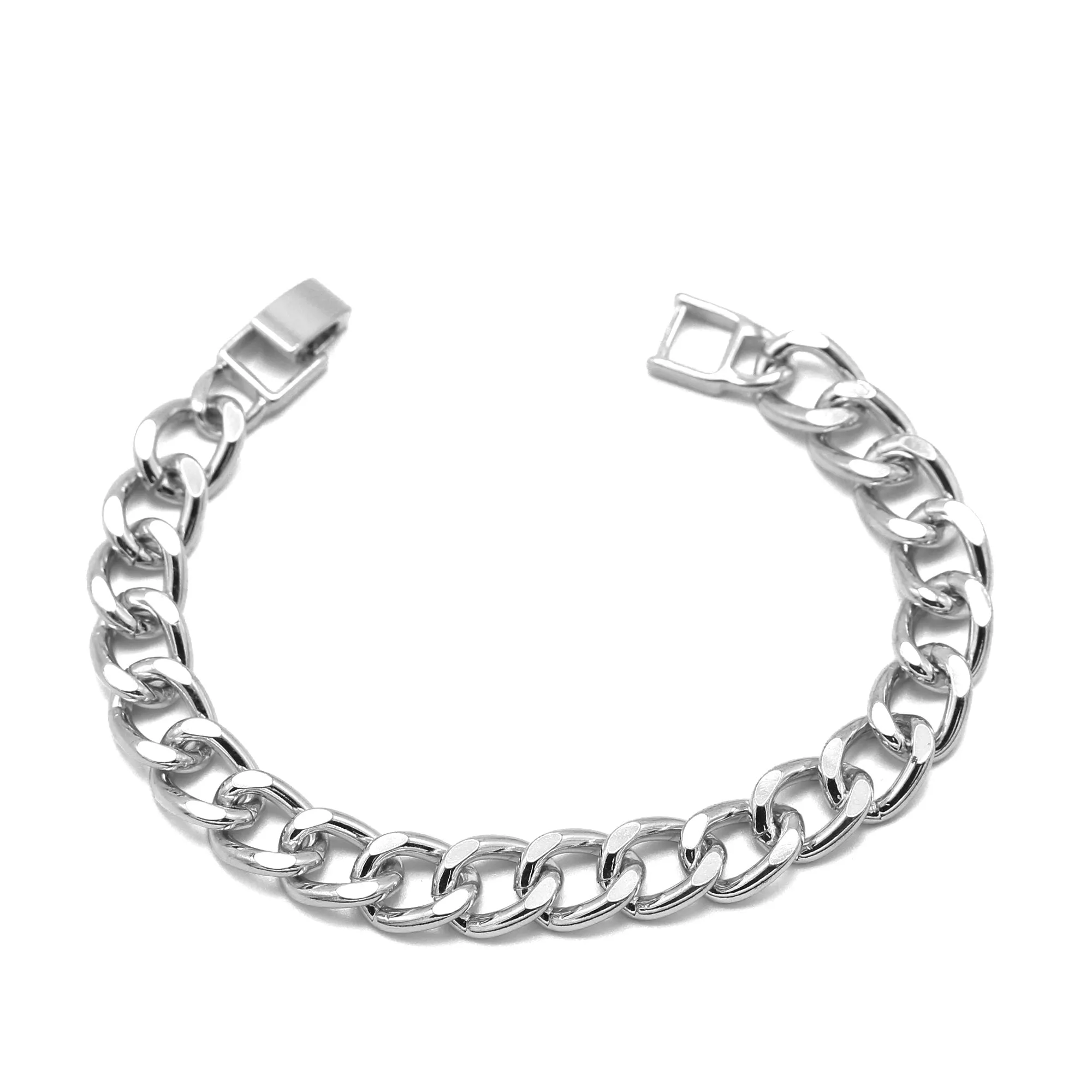SILVER FLAT CURB CHAIN BRACELET #HNB90466SL (XD17)