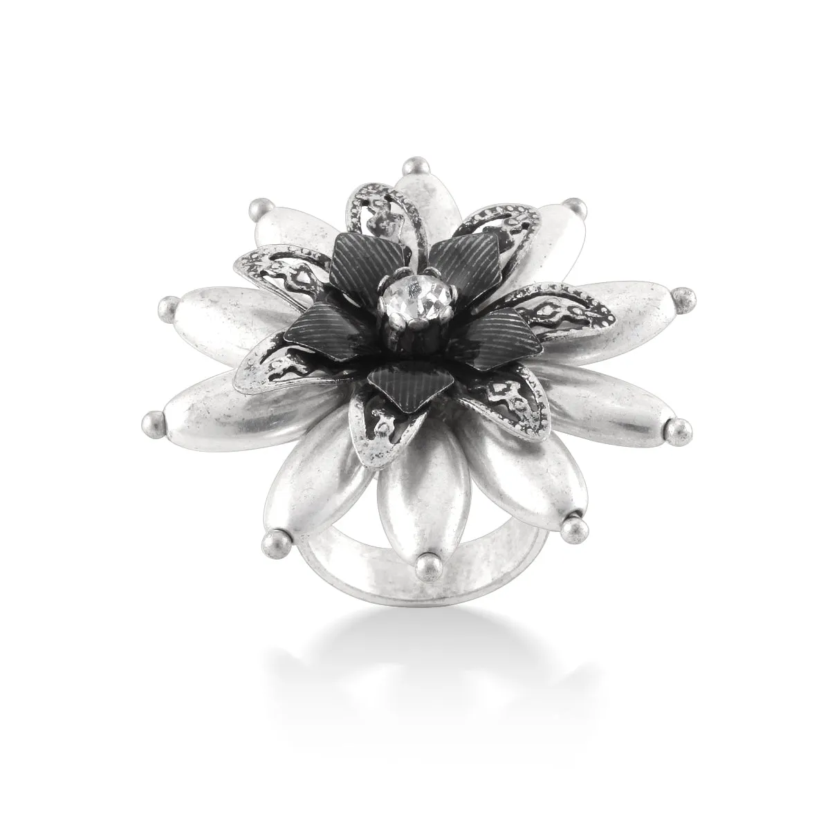 SILVER FLOWER ADJUSTABLE  RINGS #243BL5101 (1E12)