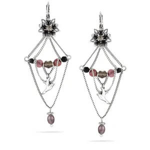 SILVER FLOWER CRYSTAL DROP  EARRINGS #215BK3601 (1C5)