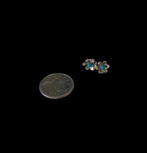 Silver Flower Studs with Turquoise-Like Bead