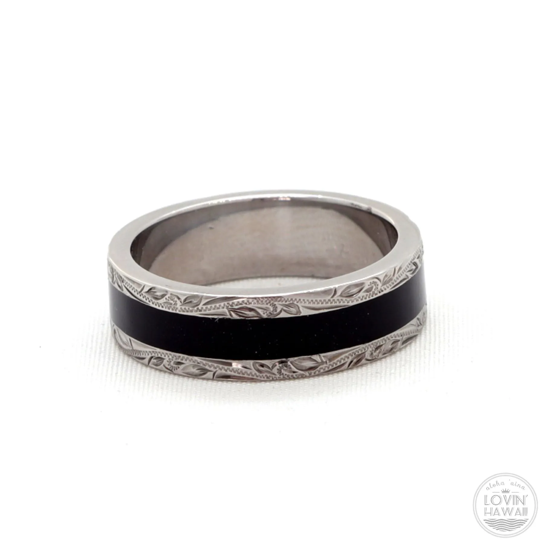 Silver Hawaiian Ring With Black Rhodium and Enamel (6mm Width, Flat Style)