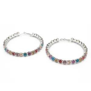 SILVER MULTI COLOR RHINESTONE HOOP EARRING# HNE90686SIL(LH26)