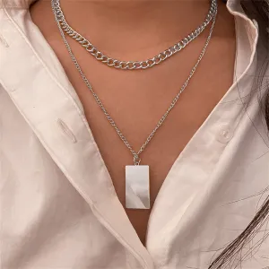 Silver-Plated Rectangle Layered Pendant Necklace