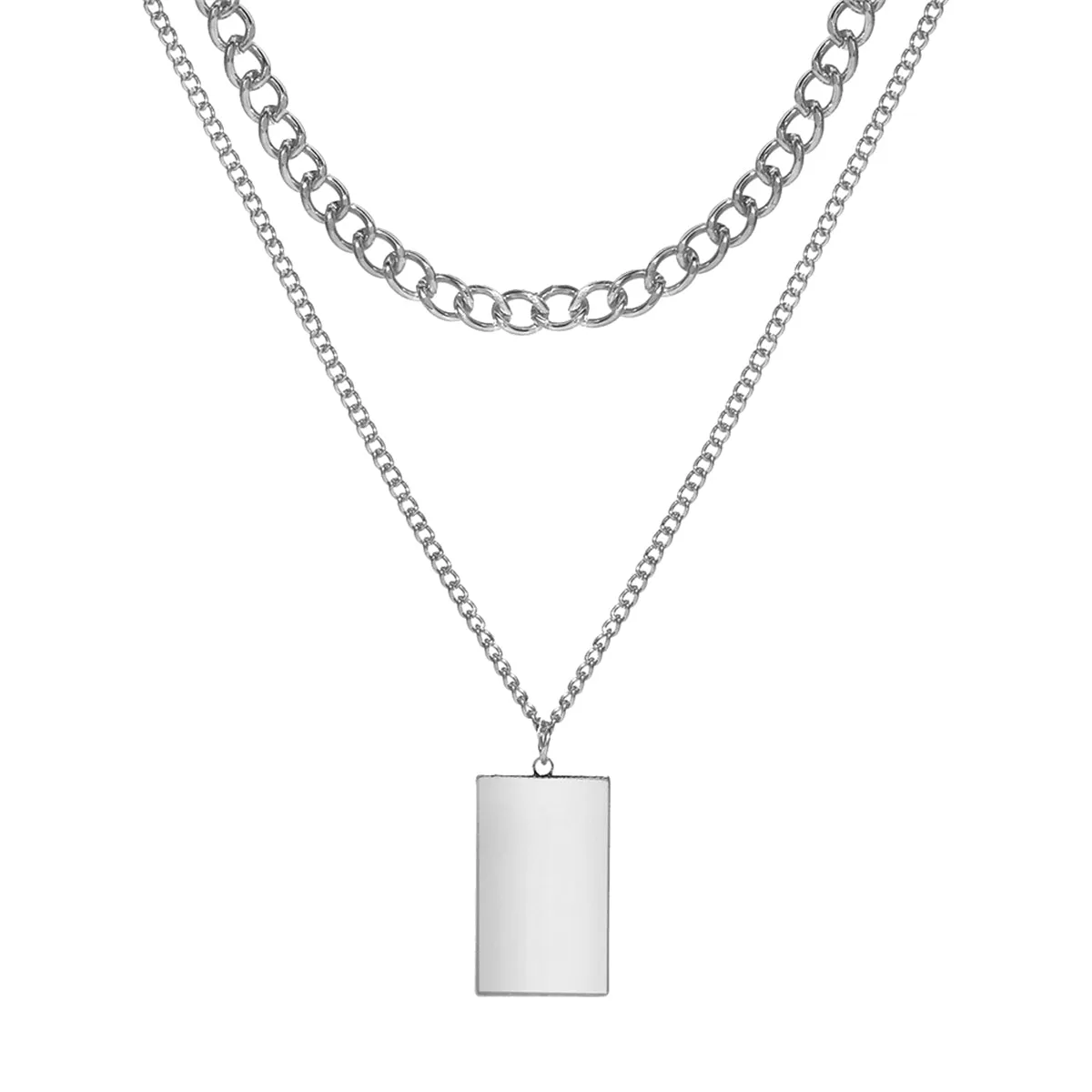 Silver-Plated Rectangle Layered Pendant Necklace