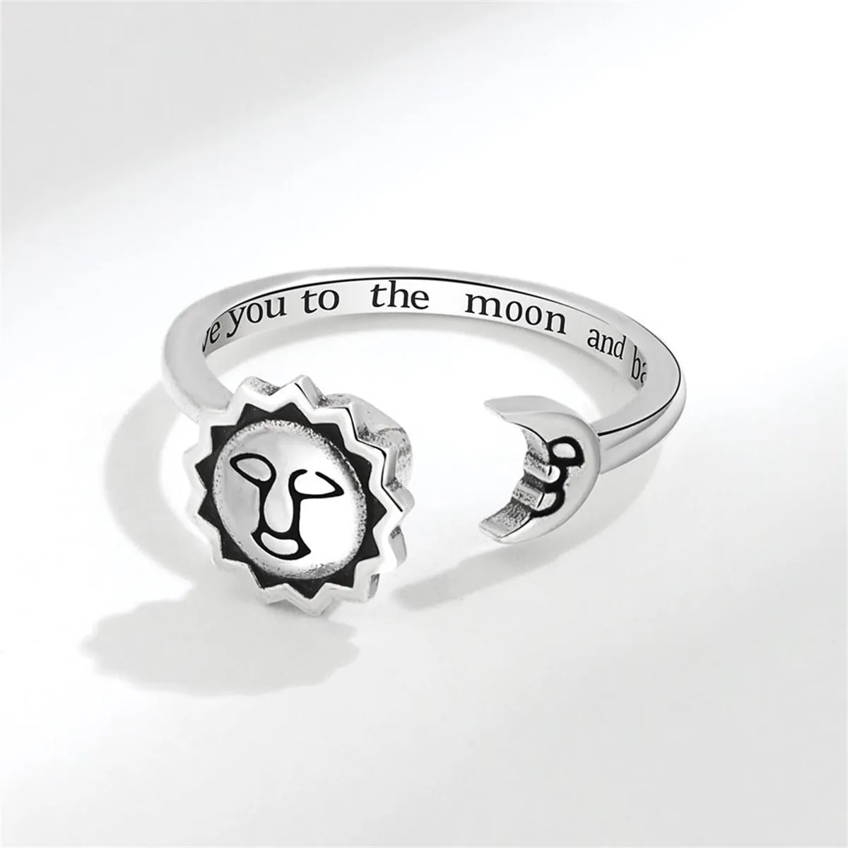 Silver-Plated Rotating Sun & Moon Open Ring