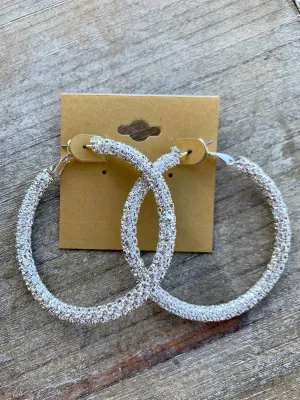 Silver Rhinestone Hoops Large