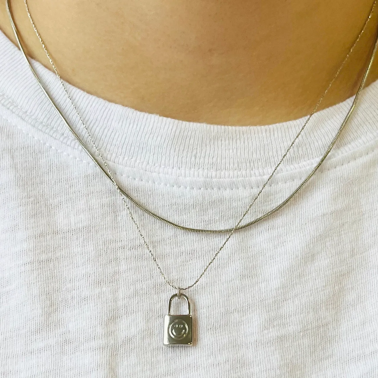 Silver Smiley Lock Necklace