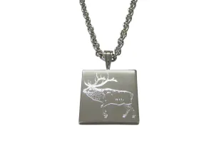 Silver Toned Etched Elk Pendant Necklace