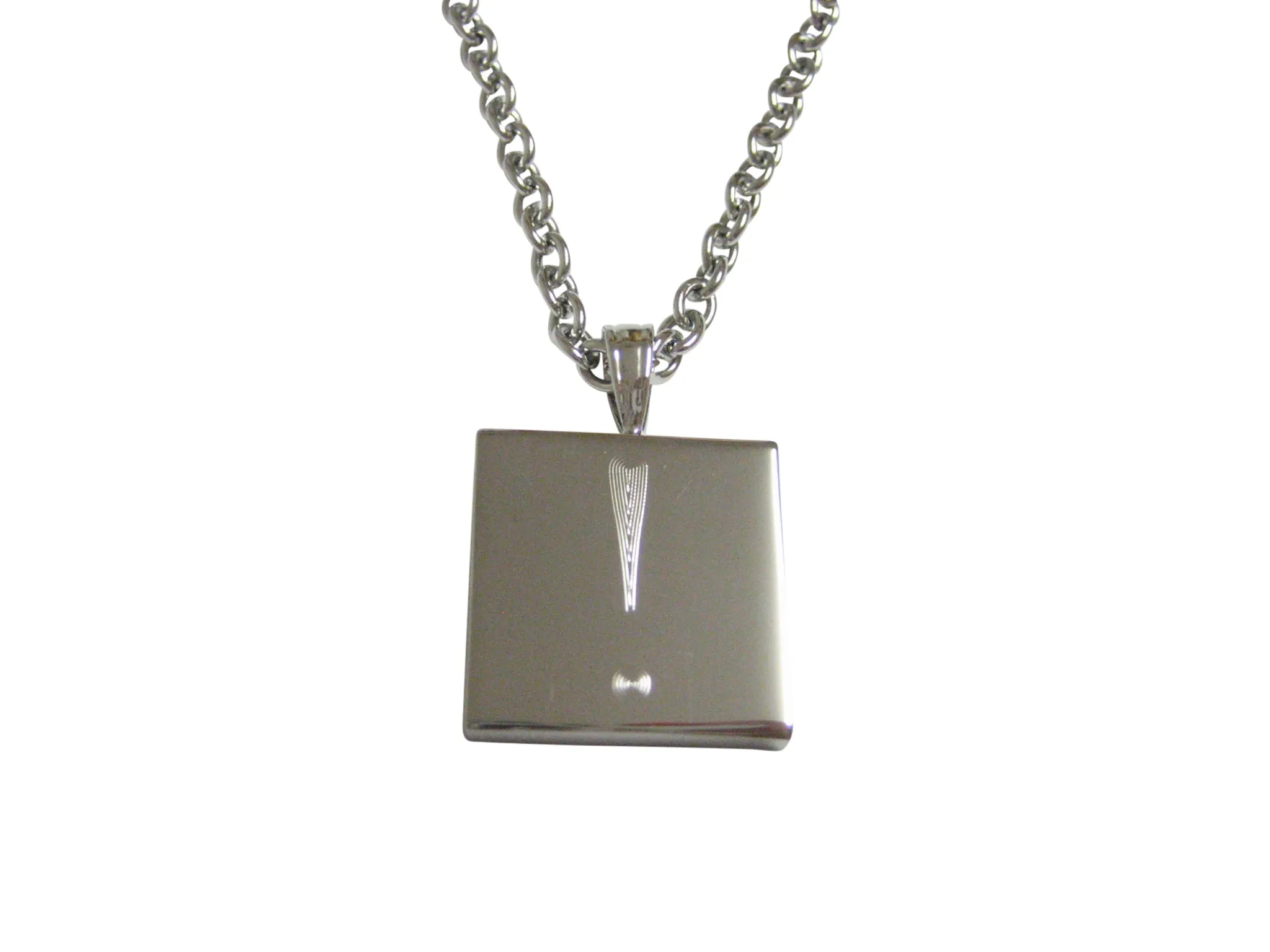 Silver Toned Etched Exclamation Mark Pendant Necklace