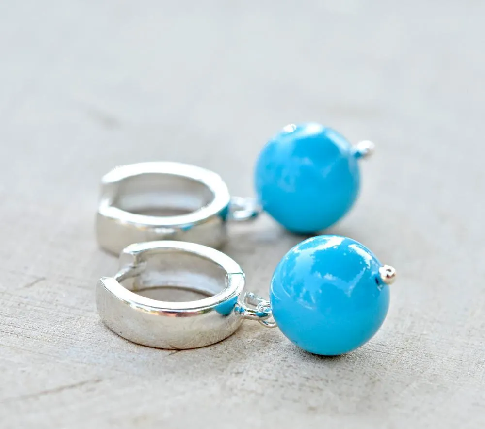 Silver Turquoise Pearl Earrings with Swarovski Crystal