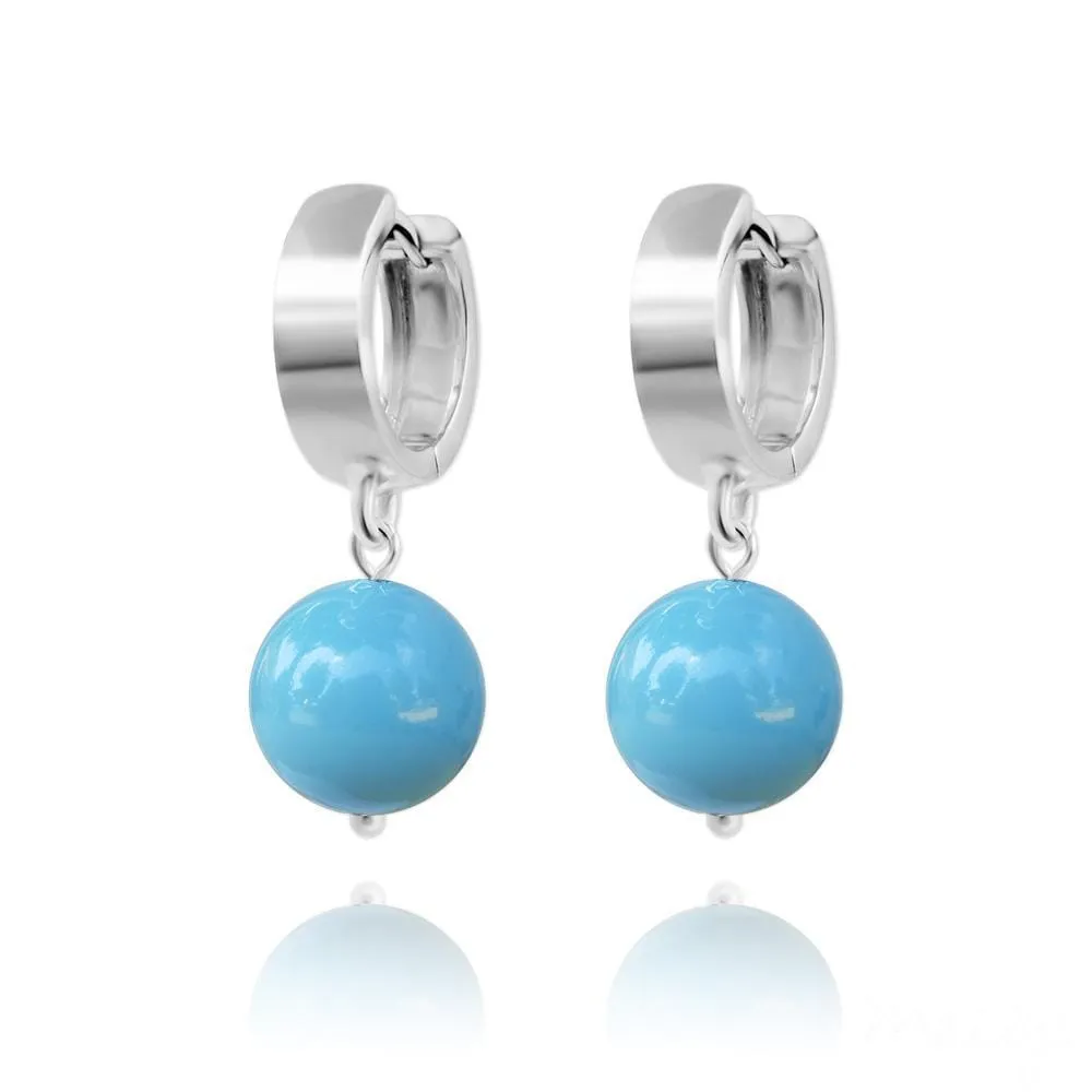Silver Turquoise Pearl Earrings with Swarovski Crystal