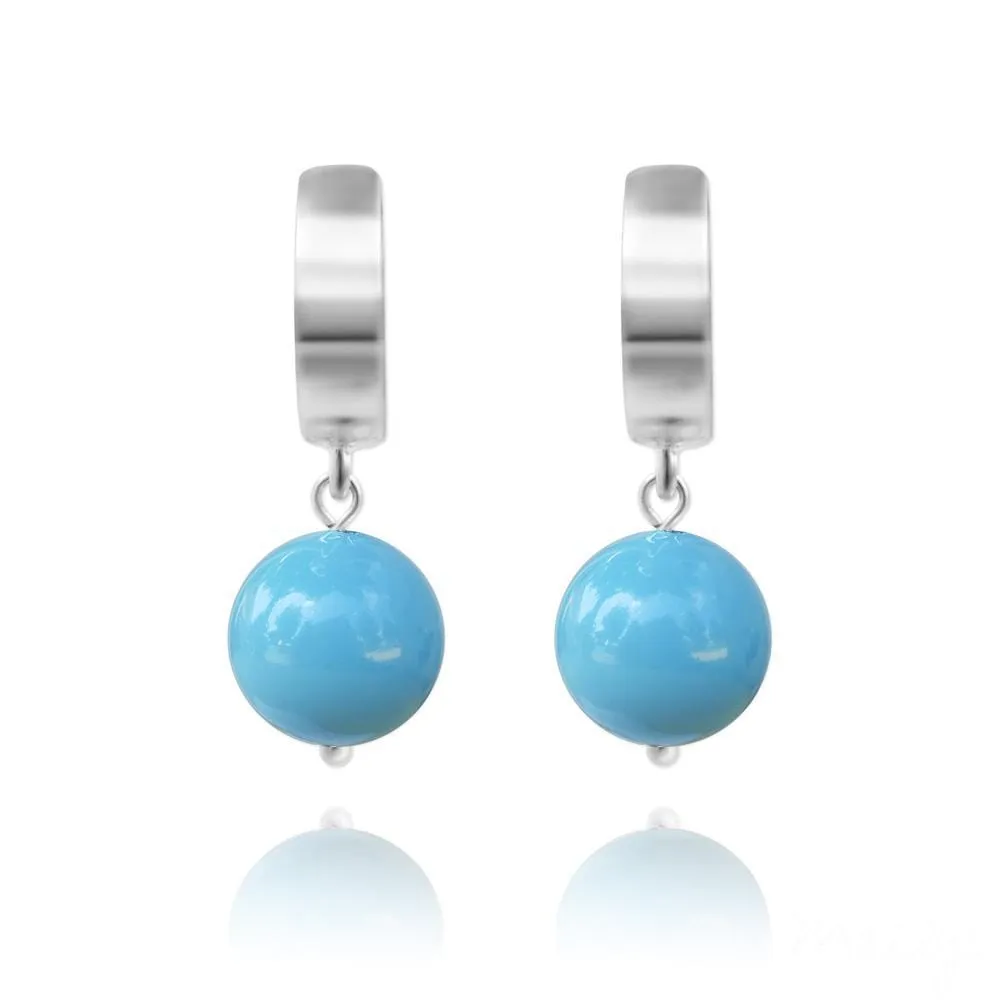 Silver Turquoise Pearl Earrings with Swarovski Crystal