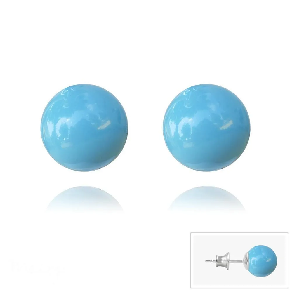 Silver Turquoise Pearl Stud Earrings