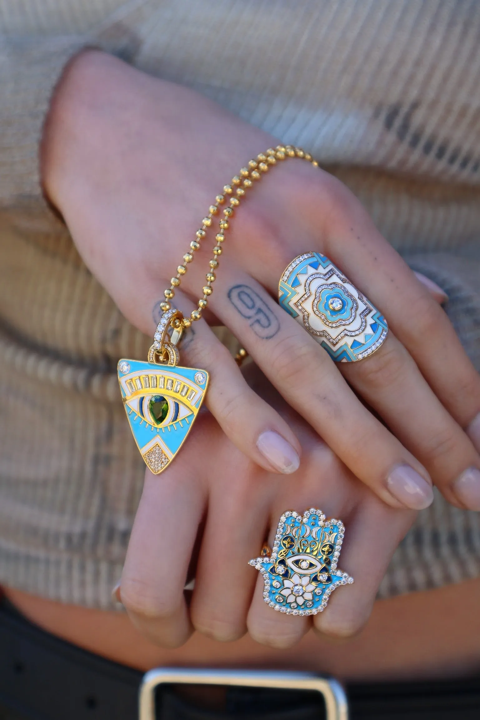 Sky Blue Enamel Mandala Wrap Ring