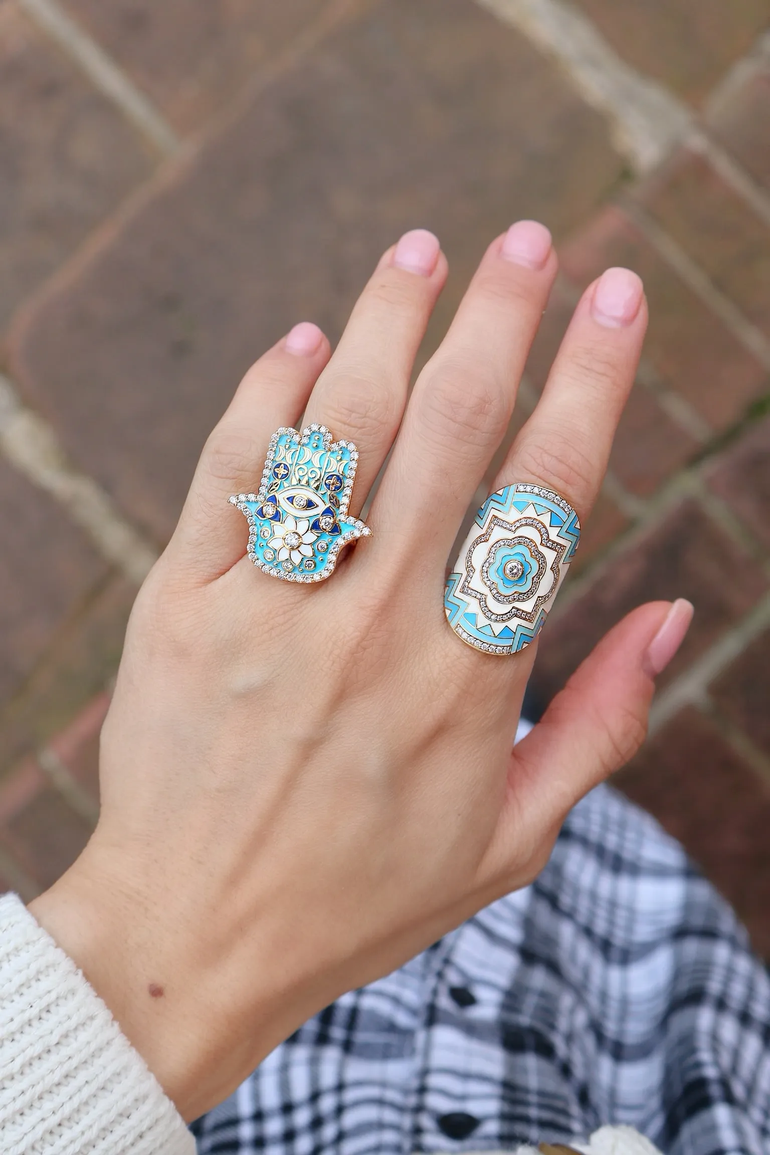 Sky Blue Enamel Mandala Wrap Ring