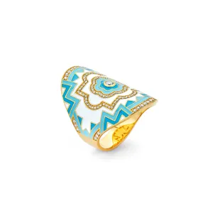 Sky Blue Enamel Mandala Wrap Ring
