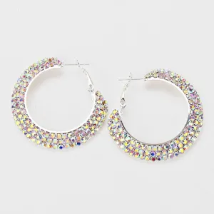 Small AB on Silver Crystal Hoop Earrings | 1.75" | 267994