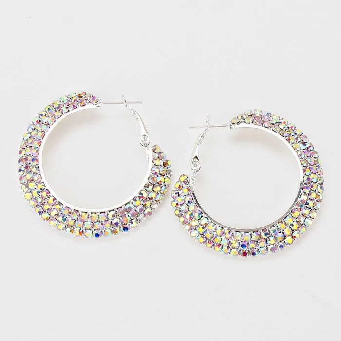 Small AB on Silver Crystal Hoop Earrings | 1.75" | 267994