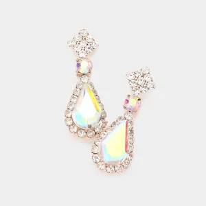 Small AB Teardrop Rhinestone Accented Dangle Earrings on Rose Gold | Earrings for Little Girls|  585553