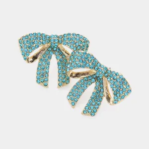 Small Aqua Rhinestone Bow Pageant Earrings | Aqua Bow Earrings |  634278