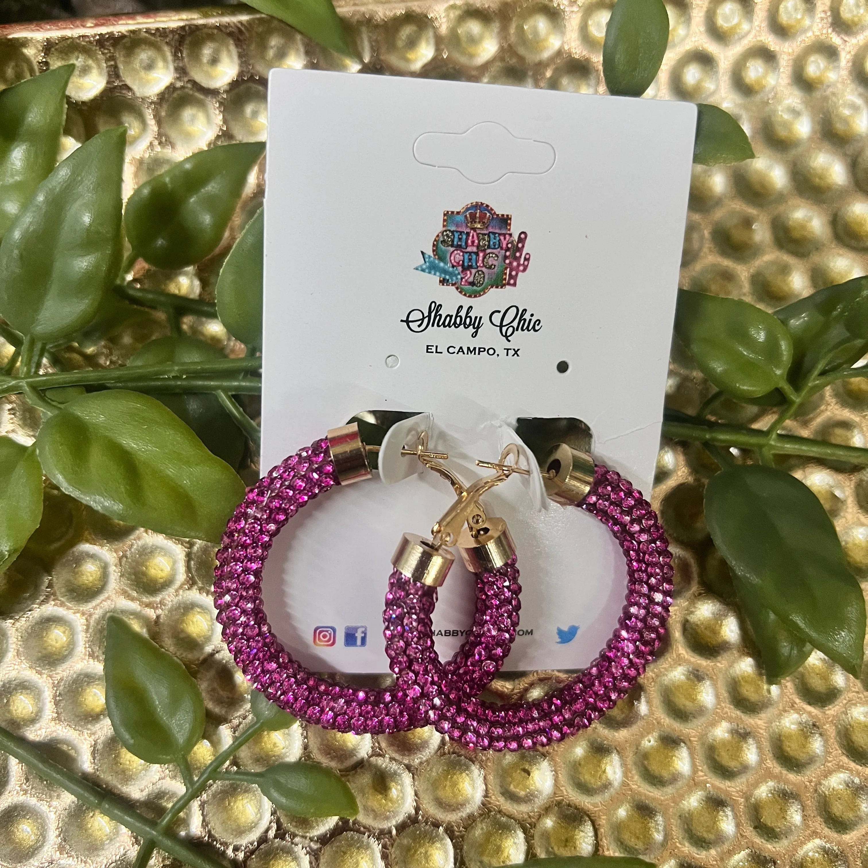 Small Blingy Hoop Earrings - Hot Pink