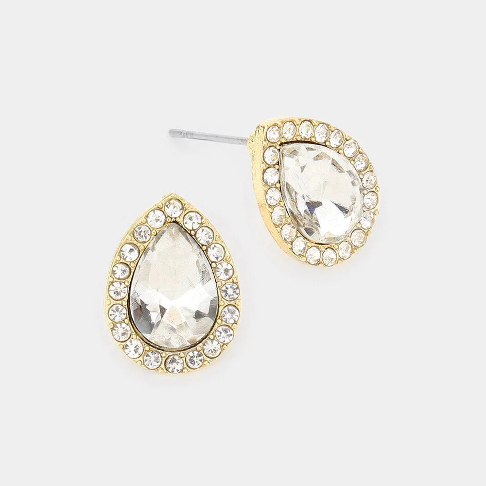 Small Clear Crystal Stud Earrings on Gold | 557524