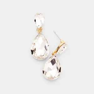 Small Clear Crystal Teardrop Dangle Earrings on Gold | Little Girls | Older Girls Interview | 444478