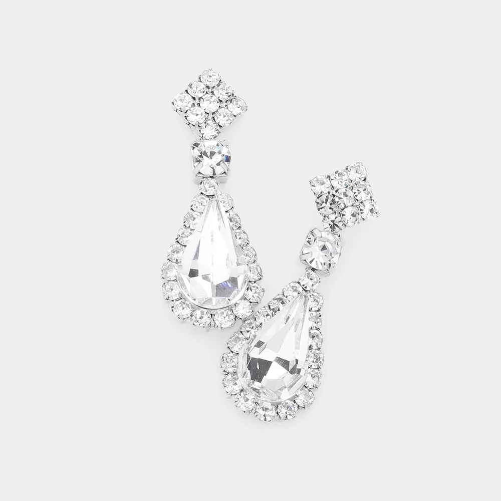 Small Clear Teardrop Rhinestone Accented Dangle Earrings | Earrings for Little Girls|  585557