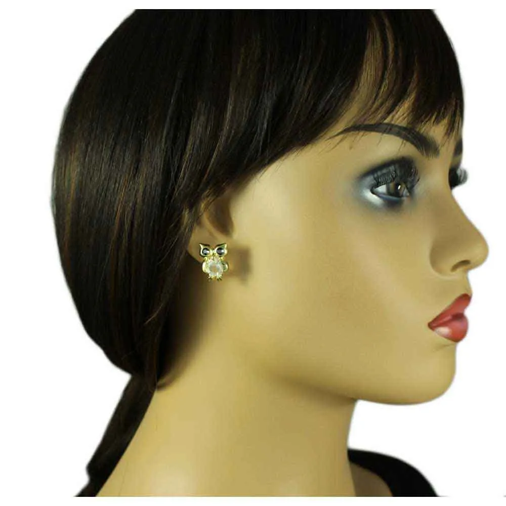 Small Crystal Owl Stud Pierced Earring - REC578
