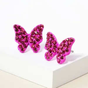 Small Fuchsia Rhinestone Butterfly Stud Pageant Earrings | Crystal Earrings for Little Girls | 152185