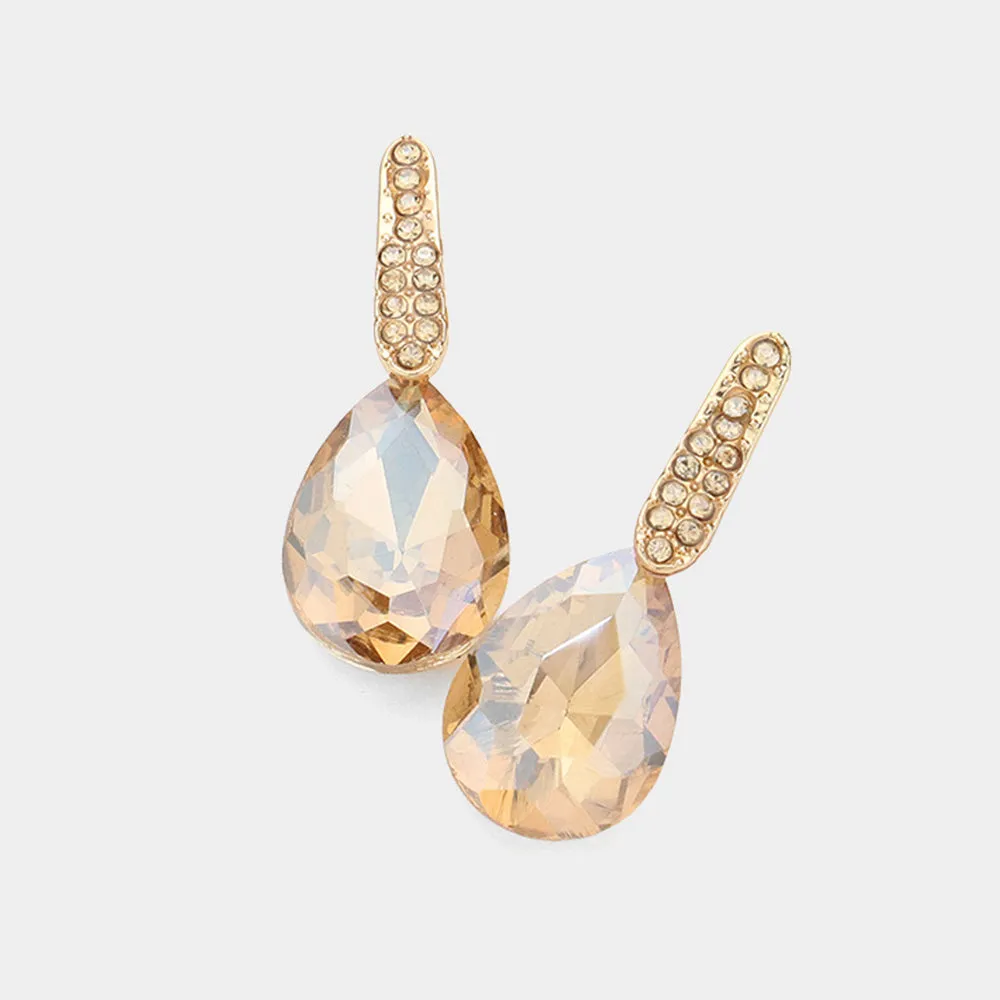 Small Gold Teardrop and Rhinestone Dangle Pageant Earrings | Interview Earrings  |  619355