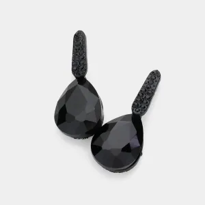 Small Jet Black Teardrop and Rhinestone Dangle Pageant Earrings  | Interview Earrings  |  615349