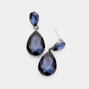 Small Navy Crystal Teardrop Dangle Earrings | Little Girls | Older Girls Interview | 444477