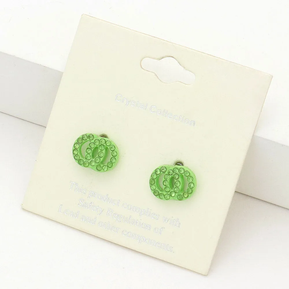 Small Peridot Rhinestone Double Open Circle Link Stud Pageant Earrings | Earrings for Little Girls  |  220205