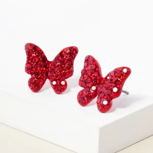 Small Red Rhinestone Butterfly Stud Pageant Earrings | Crystal Earrings for Little Girls | 152188