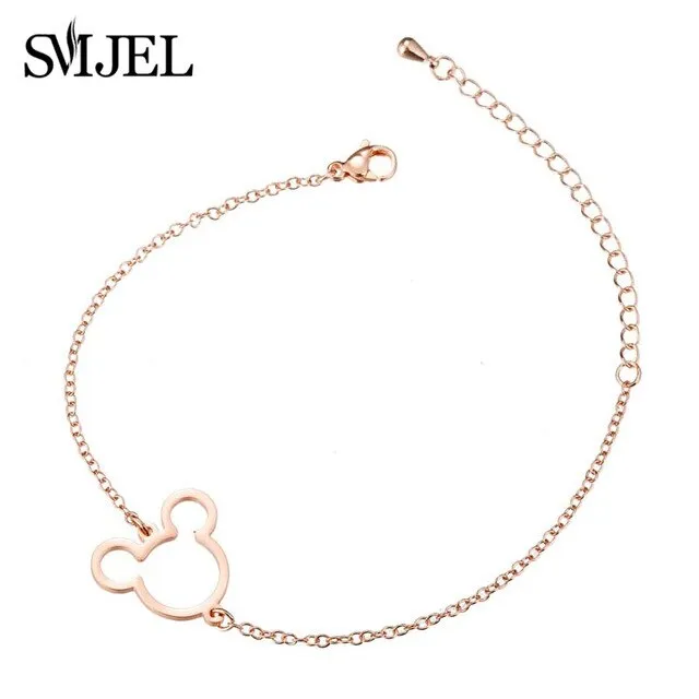 SMJEL Stainless Steel Mickey Charm Bracelet Mickey Children Jewelry Women Cartoon Minnie Bracelets Bangles Kids Gift pulseras