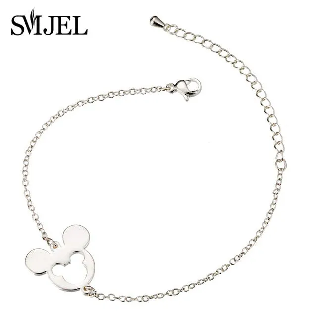 SMJEL Stainless Steel Mickey Charm Bracelet Mickey Children Jewelry Women Cartoon Minnie Bracelets Bangles Kids Gift pulseras