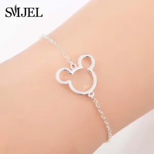 SMJEL Stainless Steel Mickey Charm Bracelet Mickey Children Jewelry Women Cartoon Minnie Bracelets Bangles Kids Gift pulseras