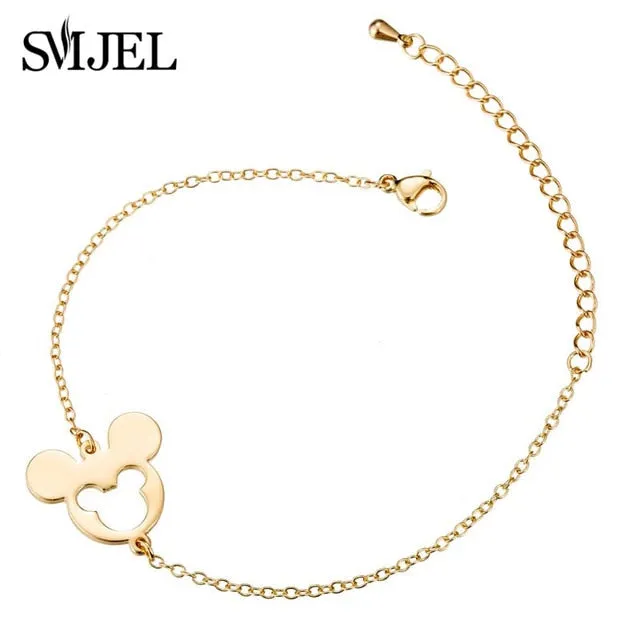 SMJEL Stainless Steel Mickey Charm Bracelet Mickey Children Jewelry Women Cartoon Minnie Bracelets Bangles Kids Gift pulseras