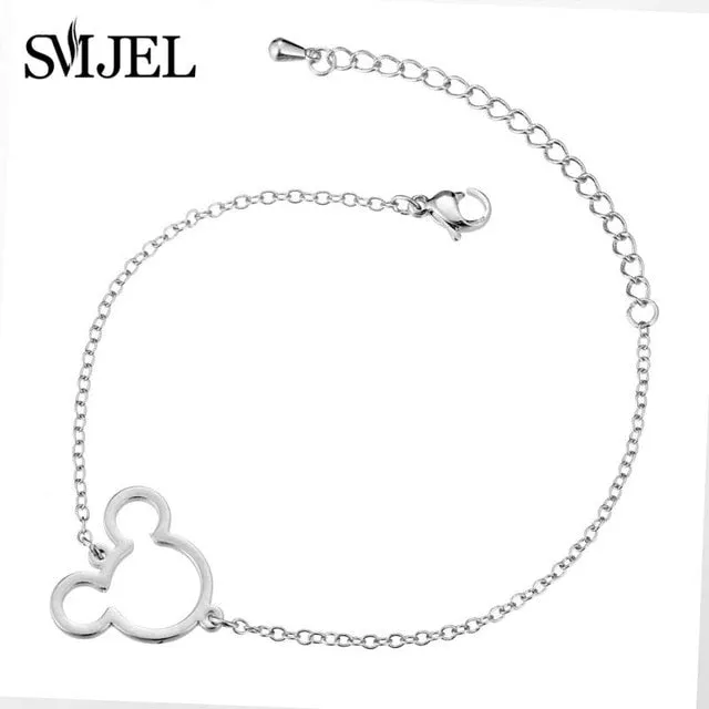 SMJEL Stainless Steel Mickey Charm Bracelet Mickey Children Jewelry Women Cartoon Minnie Bracelets Bangles Kids Gift pulseras