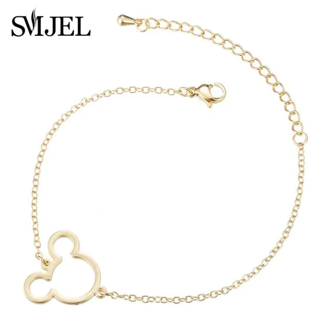 SMJEL Stainless Steel Mickey Charm Bracelet Mickey Children Jewelry Women Cartoon Minnie Bracelets Bangles Kids Gift pulseras