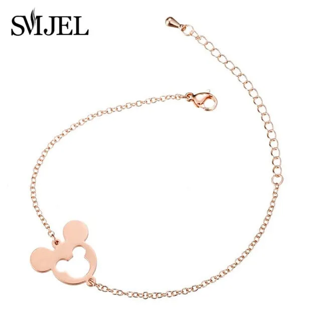 SMJEL Stainless Steel Mickey Charm Bracelet Mickey Children Jewelry Women Cartoon Minnie Bracelets Bangles Kids Gift pulseras