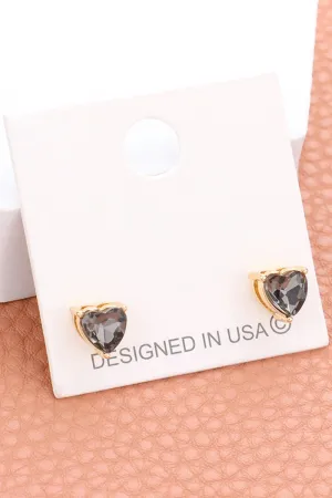 Smokey Grey Crystal Heart Stud Earrings
