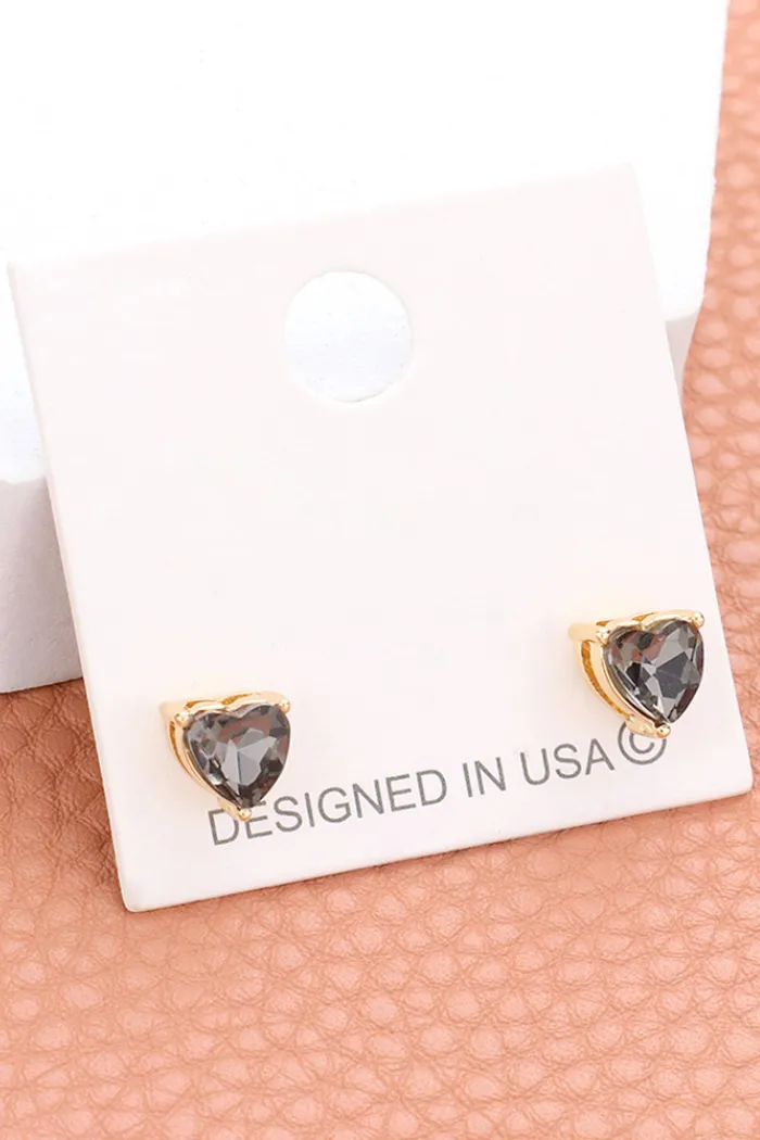Smokey Grey Crystal Heart Stud Earrings