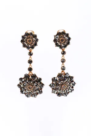 Smoky Crystal Flower Burst Drop Earrings